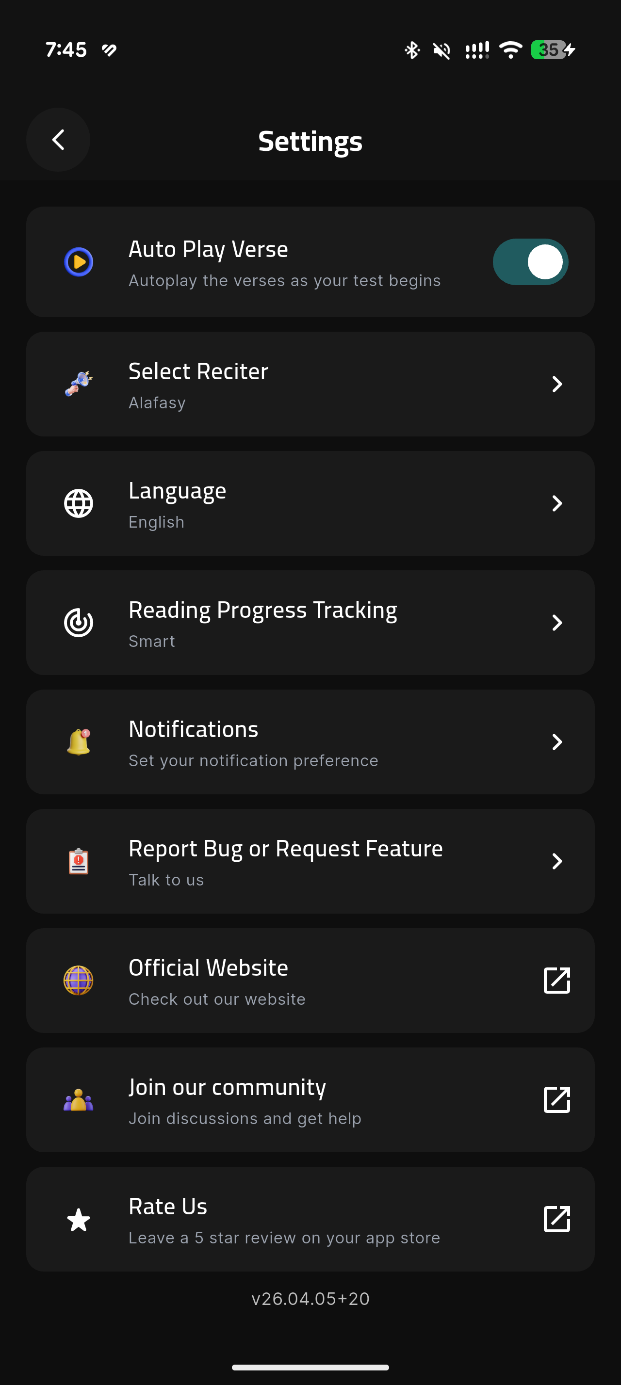 Hafiz Pro screenshot, dark appearance